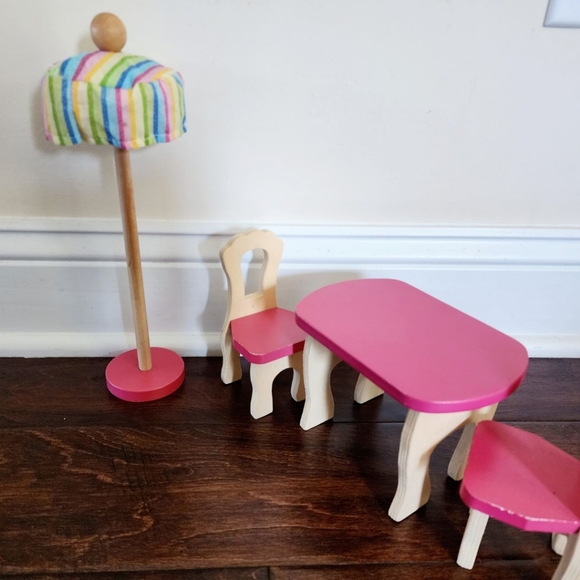 Homemade Wooden Doll house  furniture Table and chairs set and umbrella  stand - Picture 3 of 3